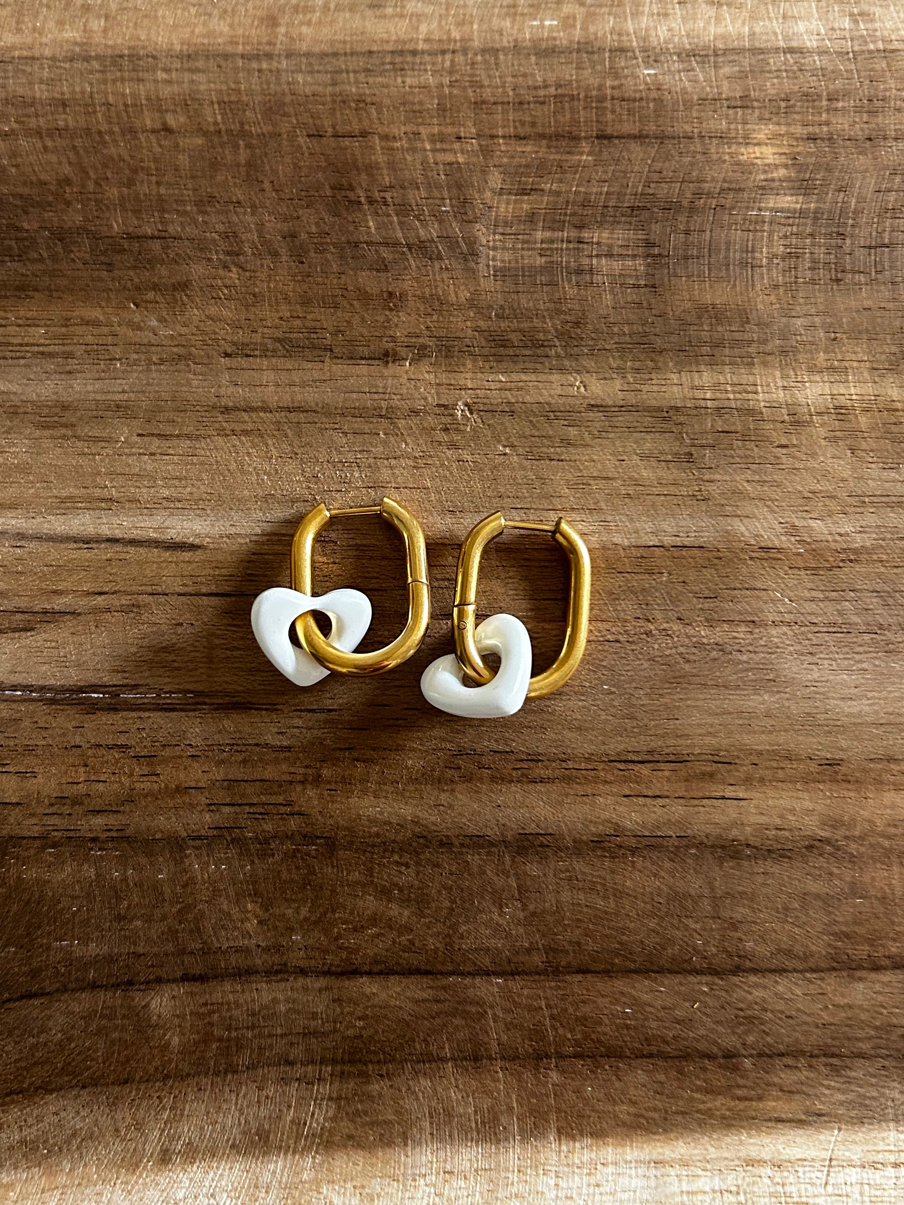 Boucle d’oreille acier inoxydable doré cœur blanc