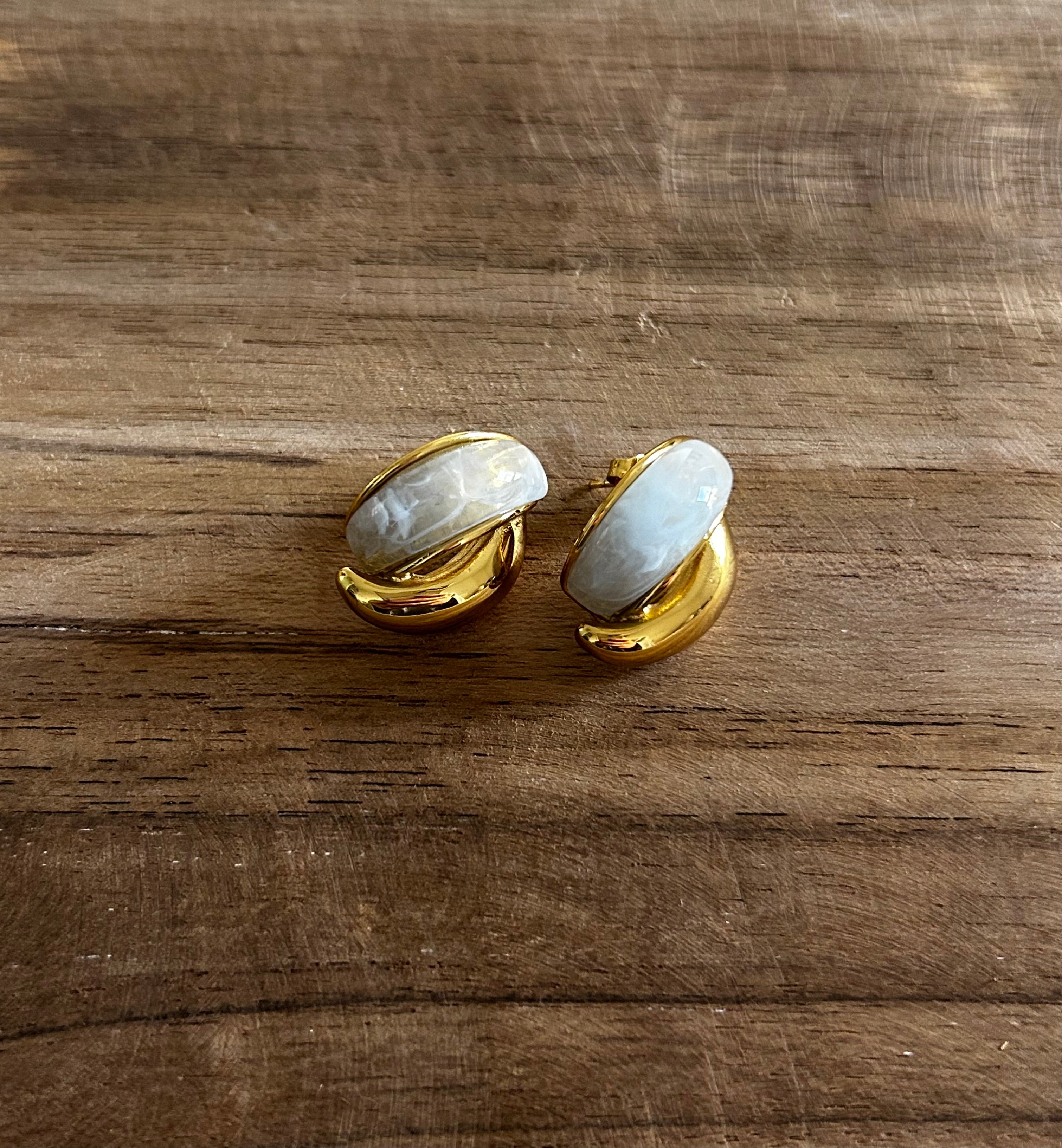 Boucle d’oreille acier inoxydable doré vintage verte