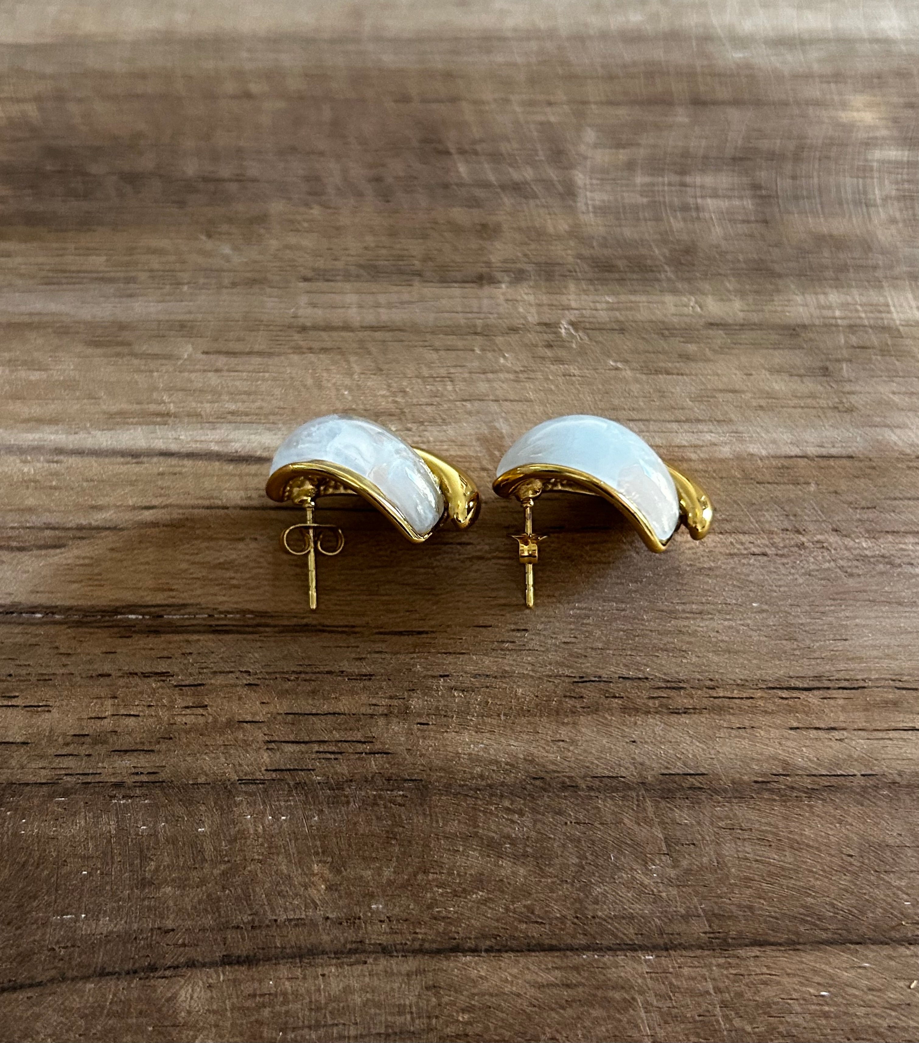 Boucle d’oreille acier inoxydable doré vintage verte