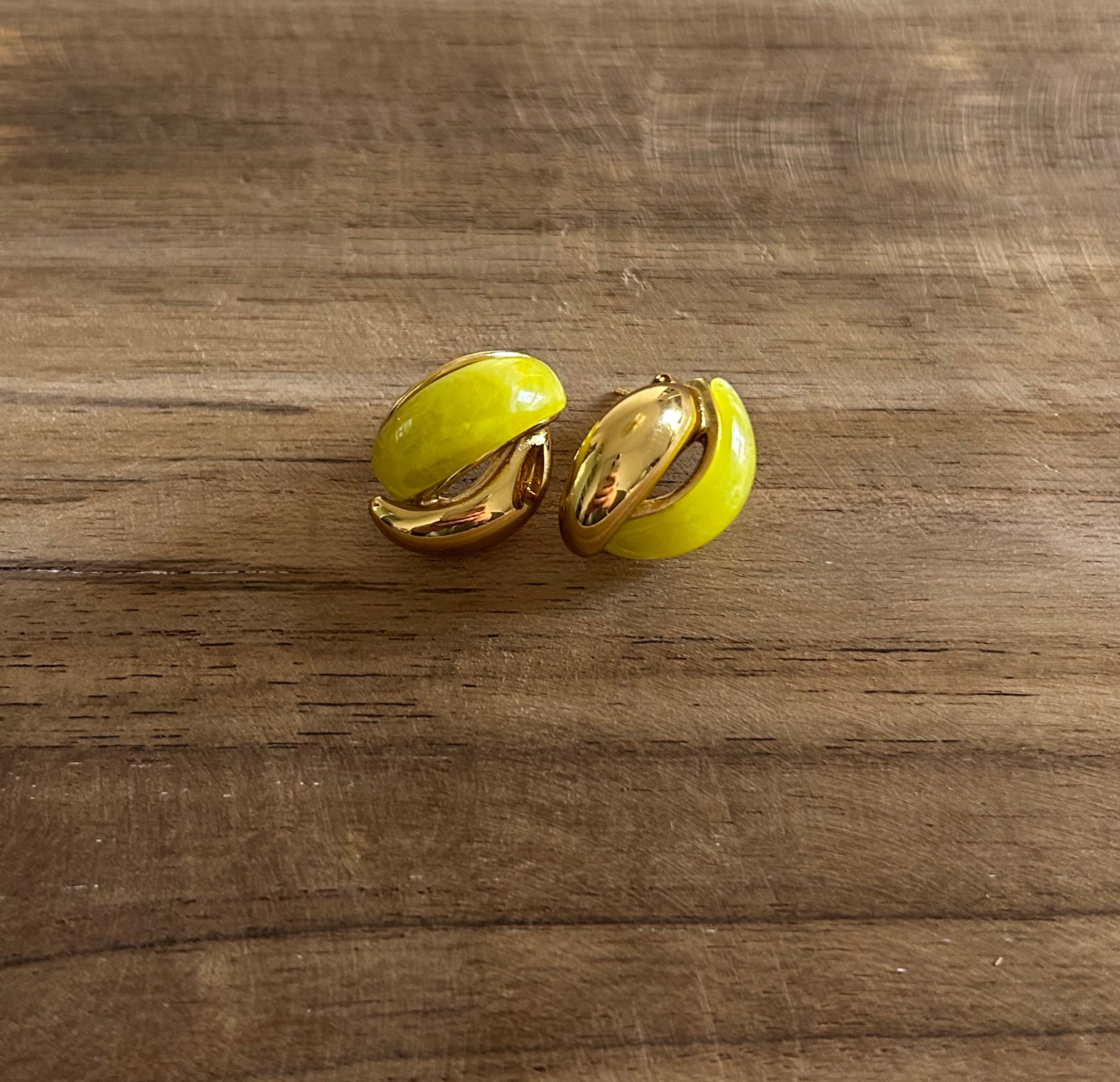 Boucle d’oreille acier inoxydable doré vintage verte