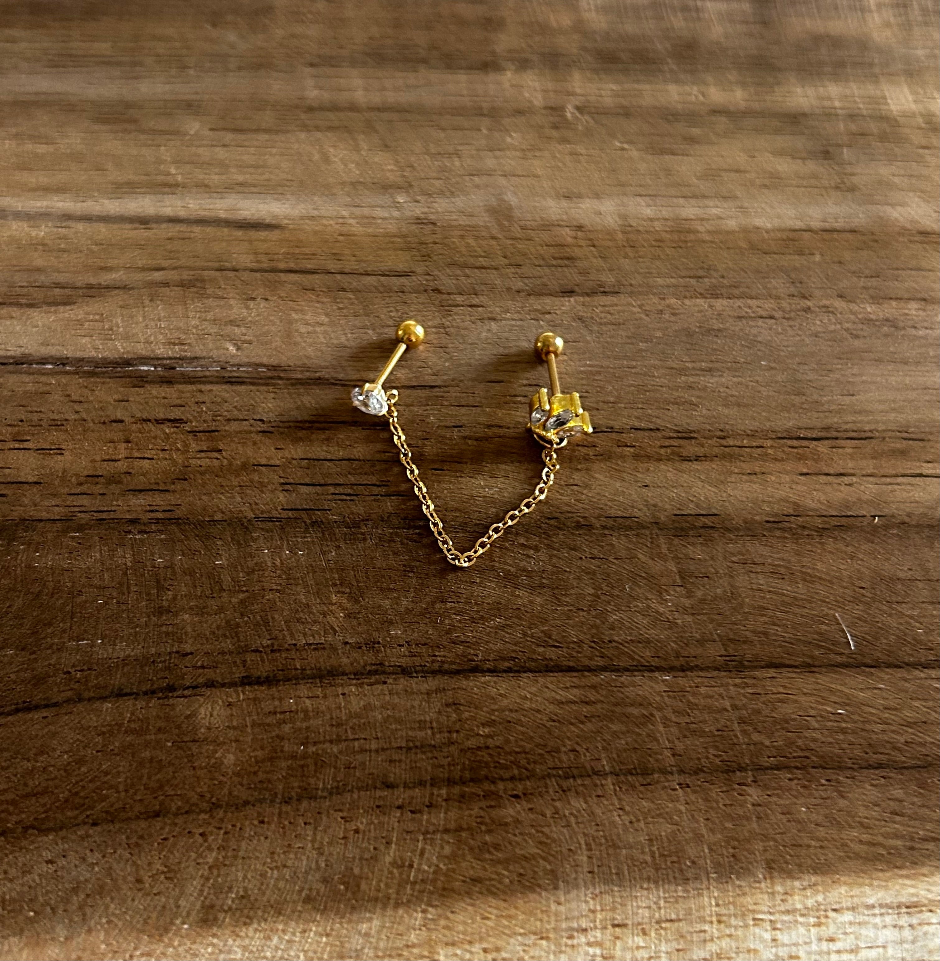 Boucle d’oreille acier inoxydable doré double trou