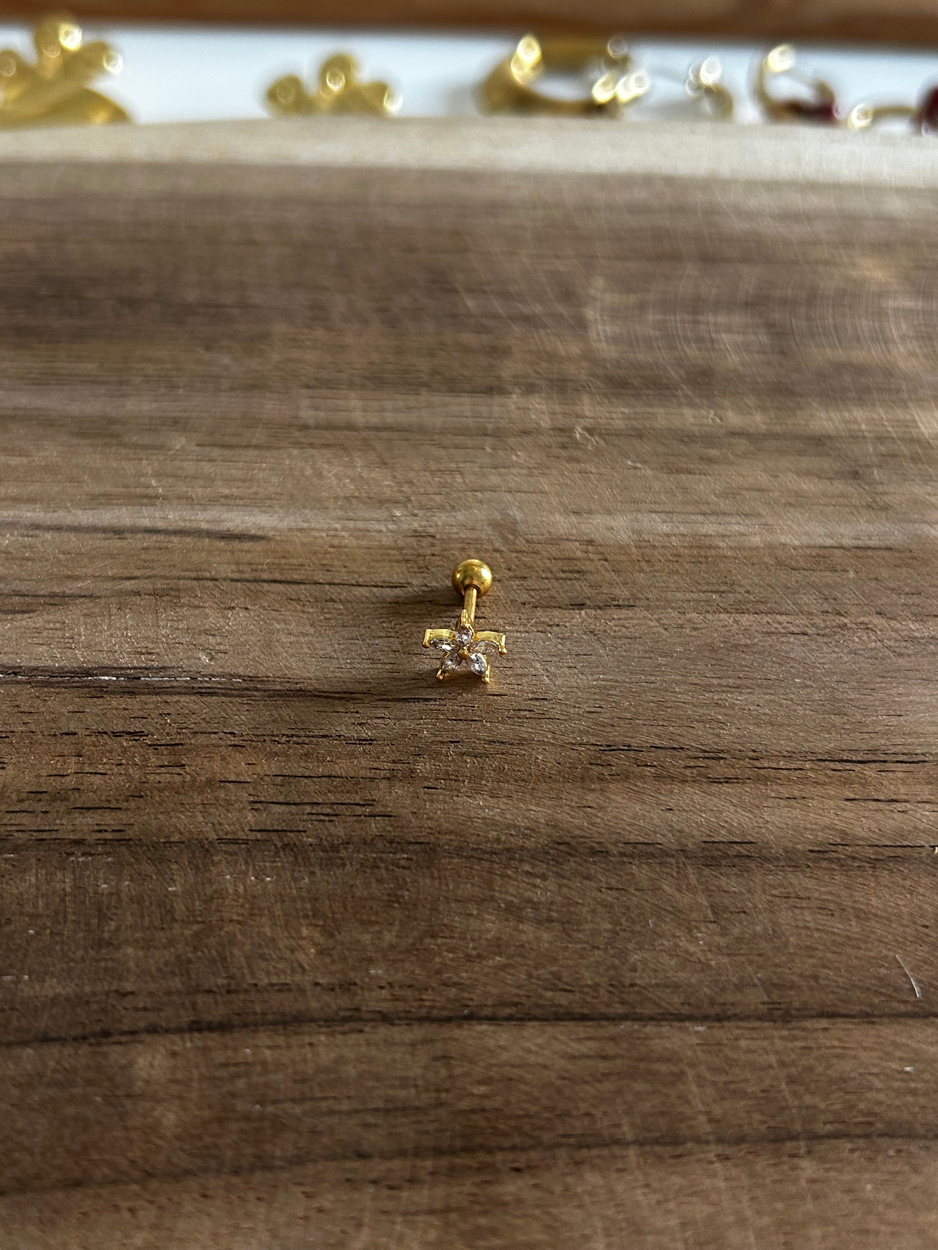 Boucle d’oreille acier inoxydable doré piercing étoile à strass