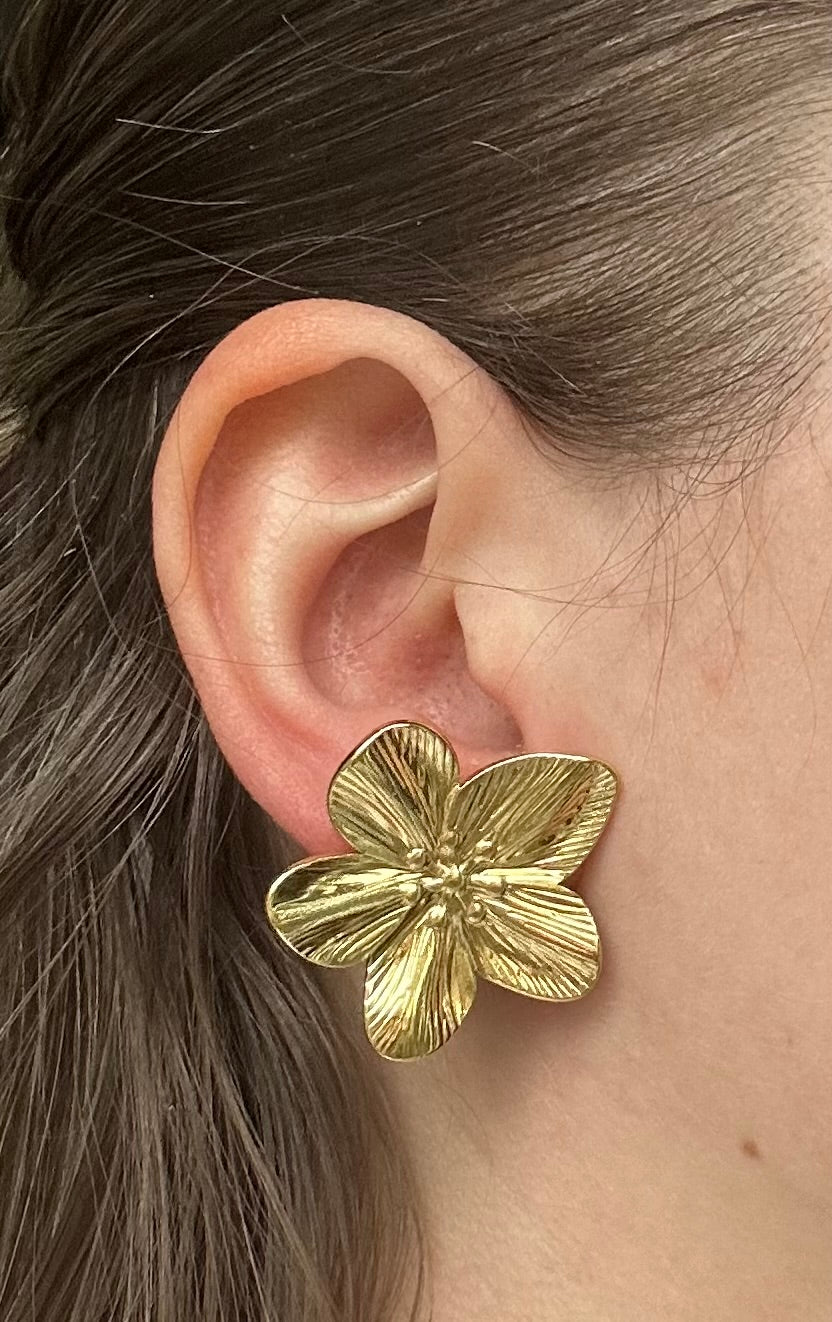Boucle d’oreille acier inoxydable doré fleurs