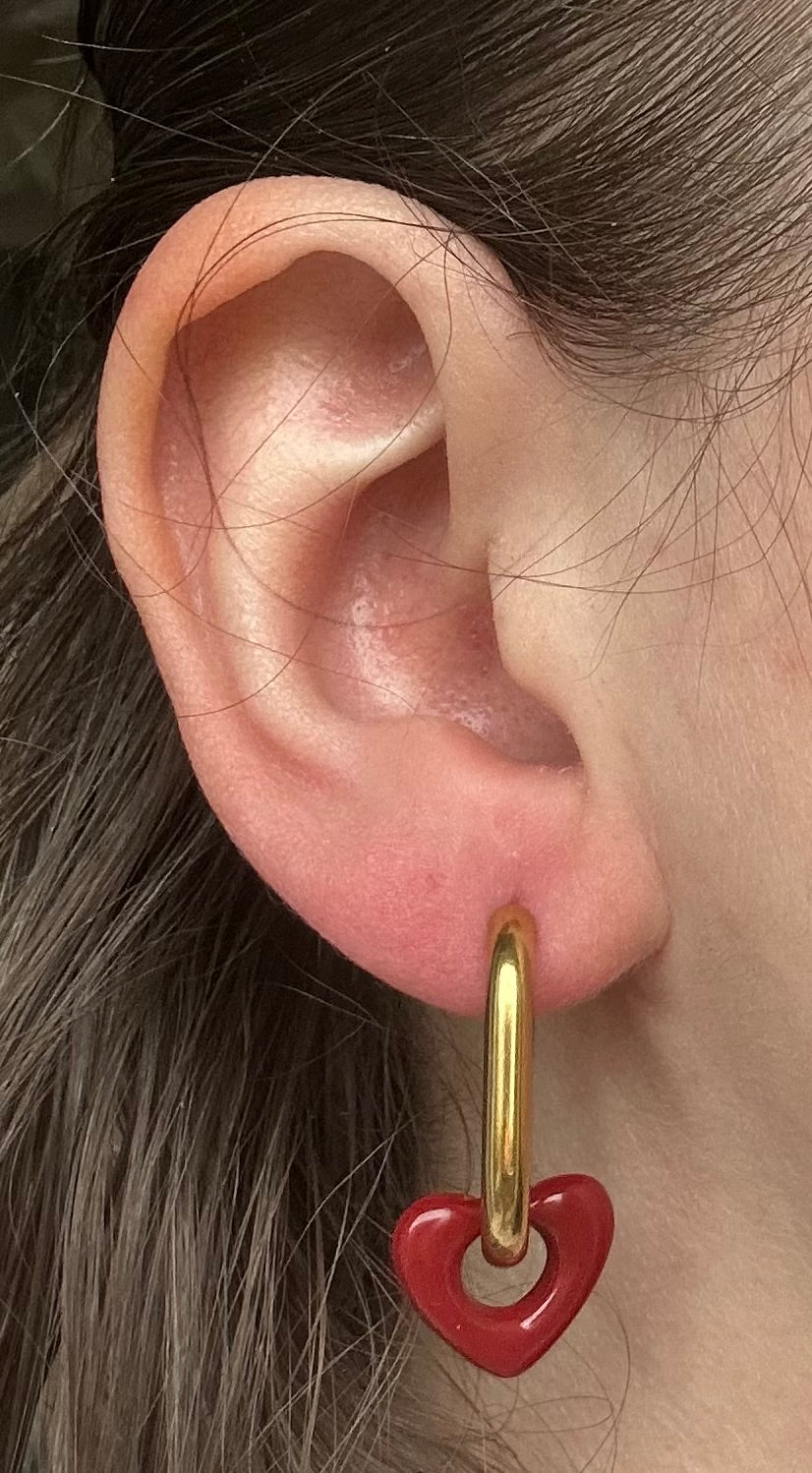 Boucle d’oreille acier inoxydable doré cœur marron