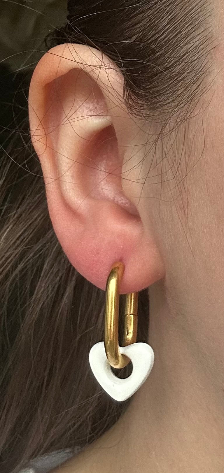 Boucle d’oreille acier inoxydable doré cœur blanc