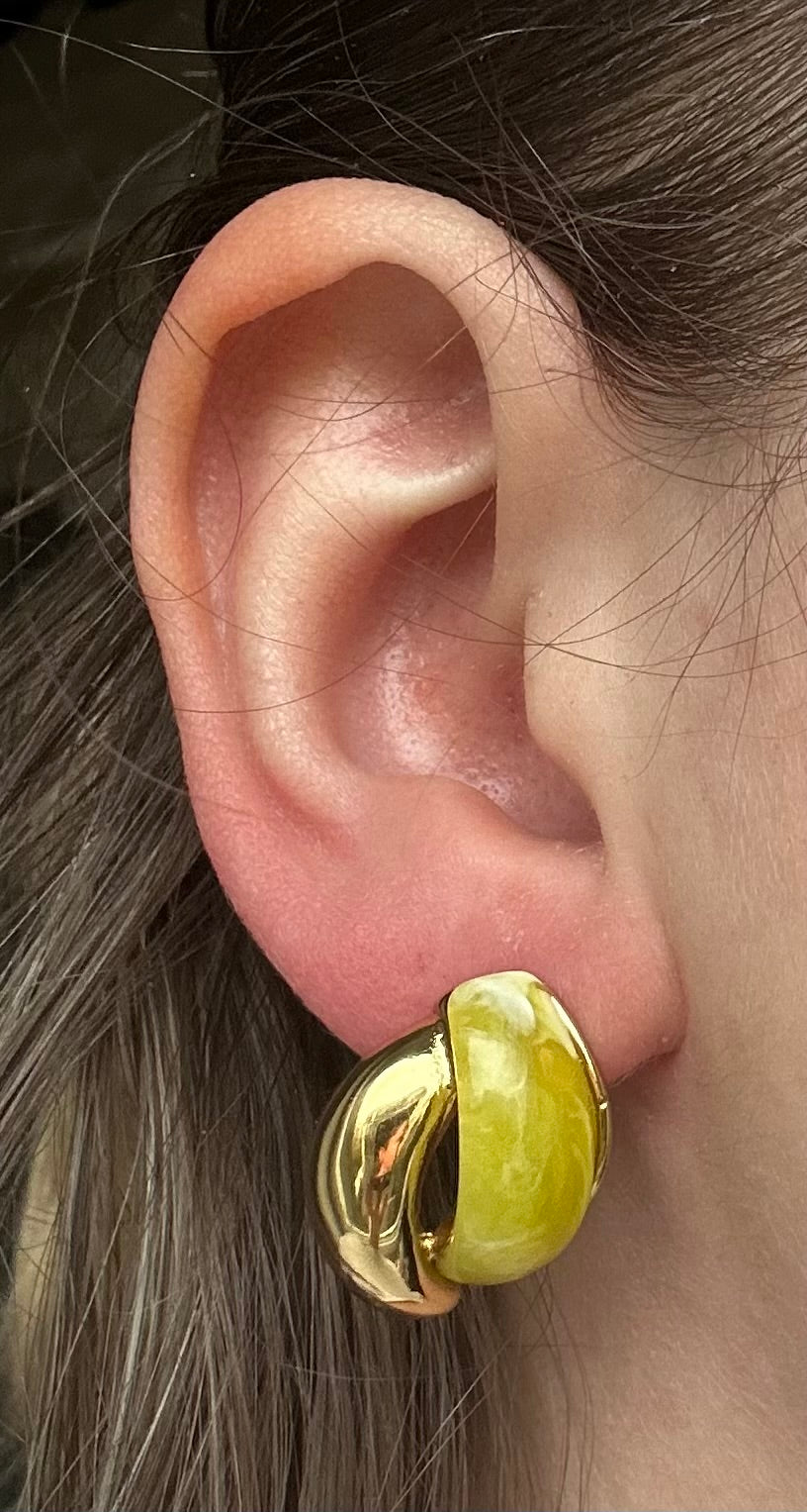 Boucle d’oreille acier inoxydable doré vintage verte