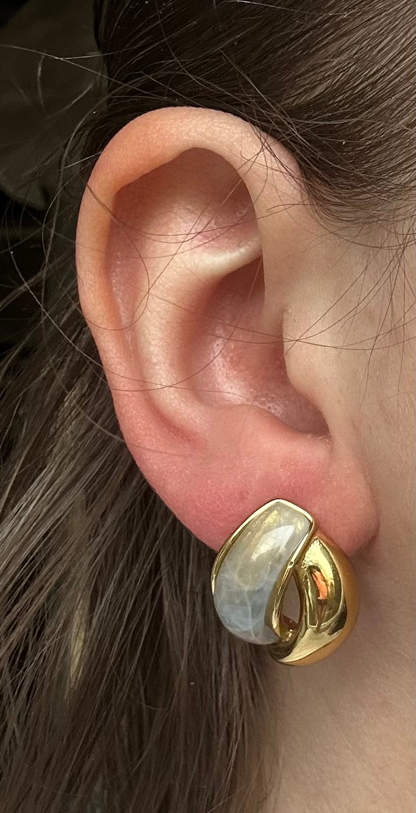 Boucle d’oreille acier inoxydable doré vintage verte