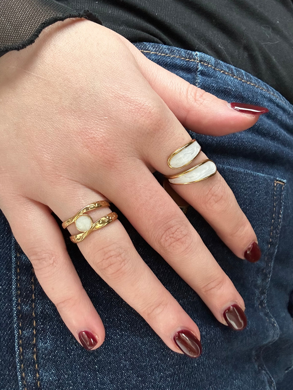 Bague réglable acier inoxydable doré nacrée