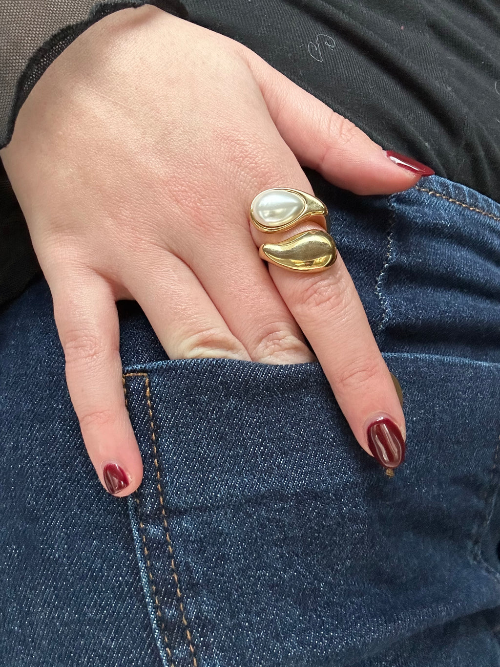 Bague réglable acier inoxydable doré double rang pierre blanche