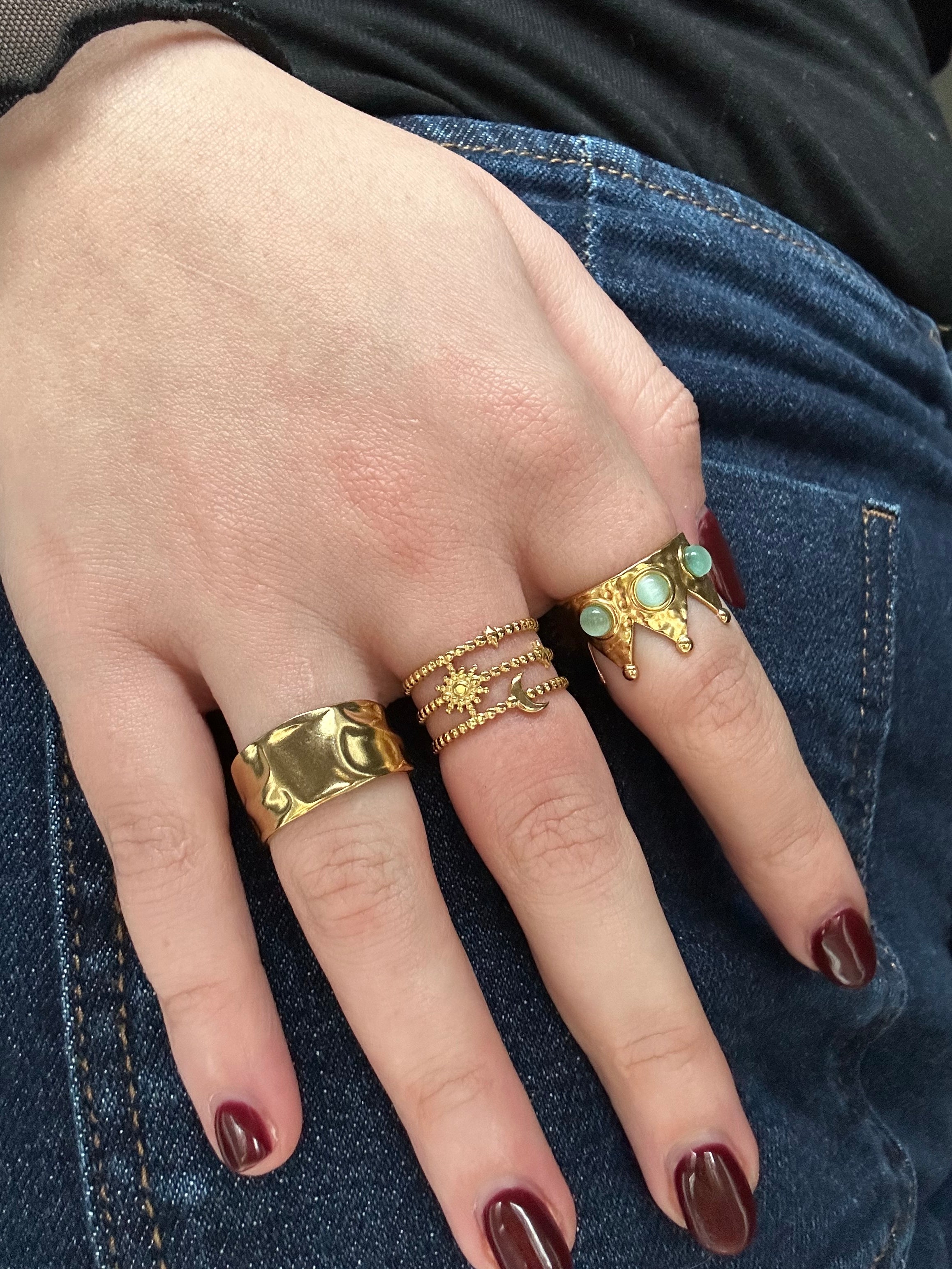 Bague réglable acier inoxydable doré triple rang